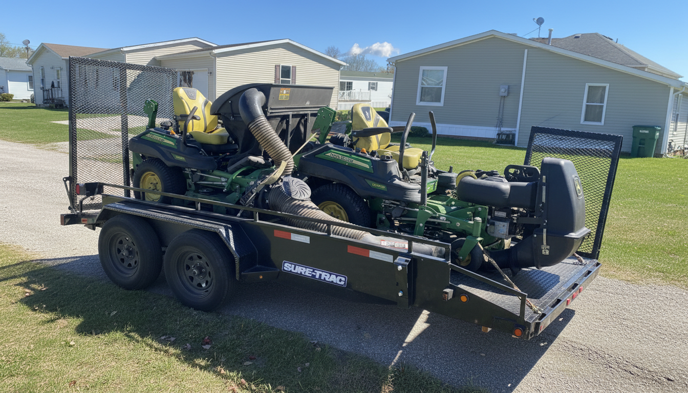 Professional mowing equipment on trailer